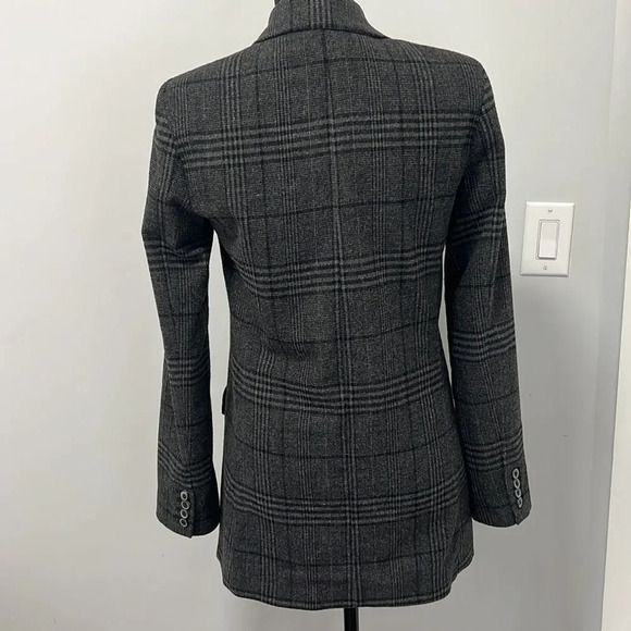 Zara Women’s Gray Black Checkered Double Breasted Button long Wool Blazer sz XS - Picture 4 of 8